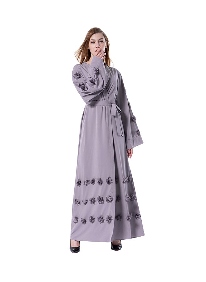 فستان بنقشة الزهور سادة وبأكمام طويلة أرجواني - Image 1