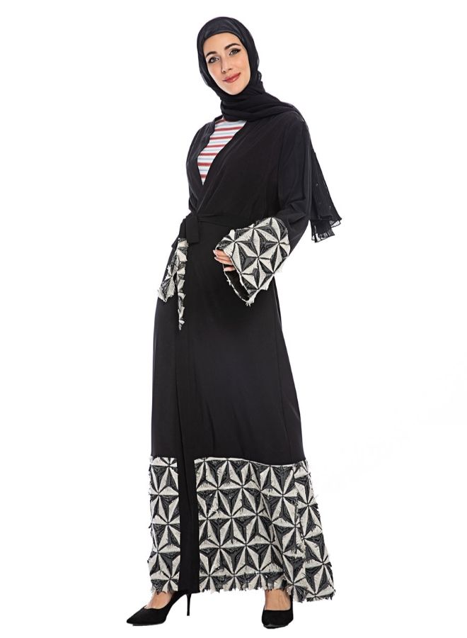 Patchwork Pattern Long Sleeve Abaya Maxi Dress Multicolour - Image 3
