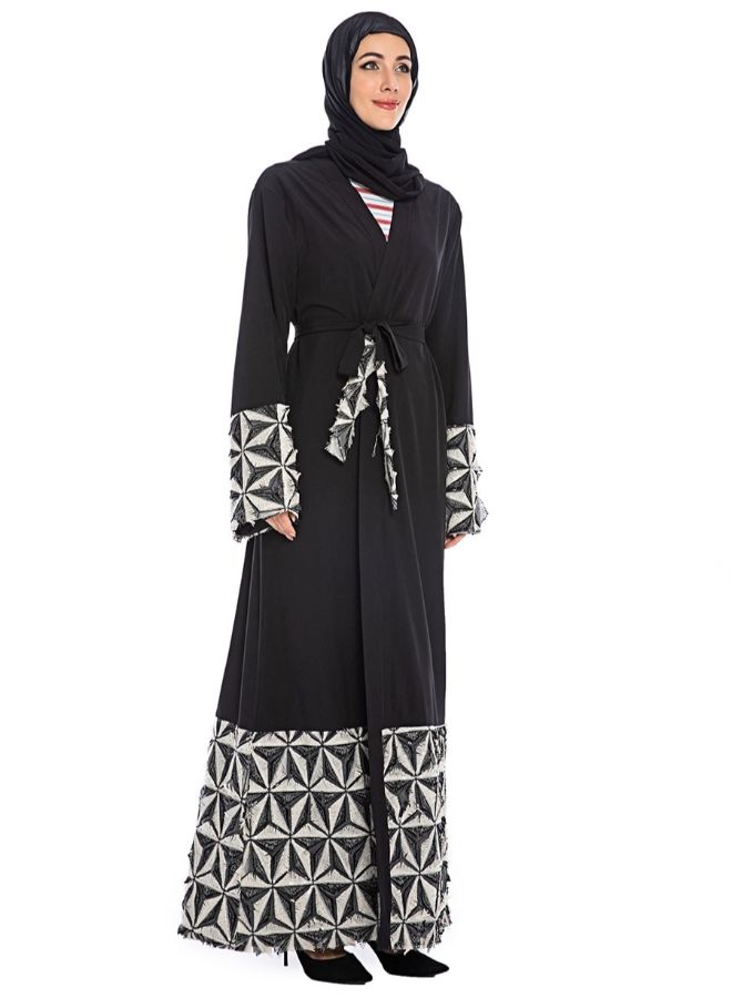 Patchwork Pattern Long Sleeve Abaya Maxi Dress Multicolour - Image 2