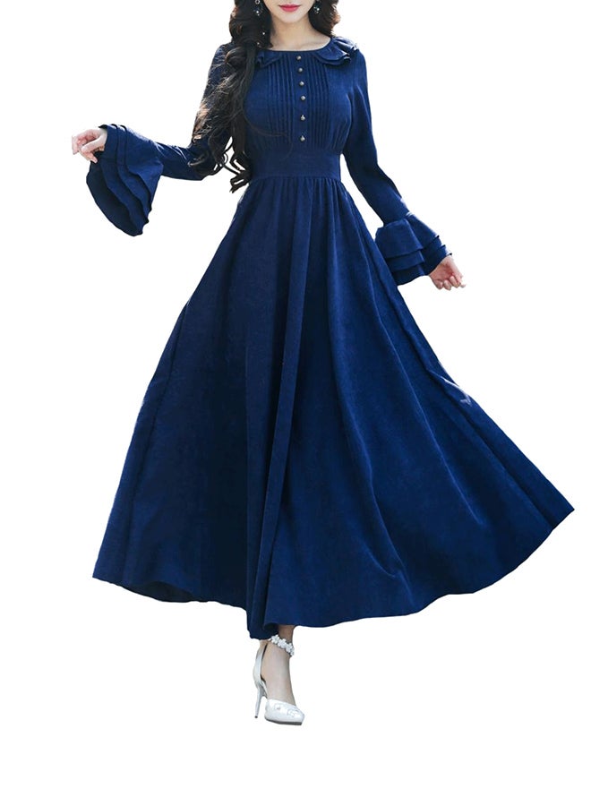 Casual A Line Bell Sleeve Maxi Dress Blue - Image 1