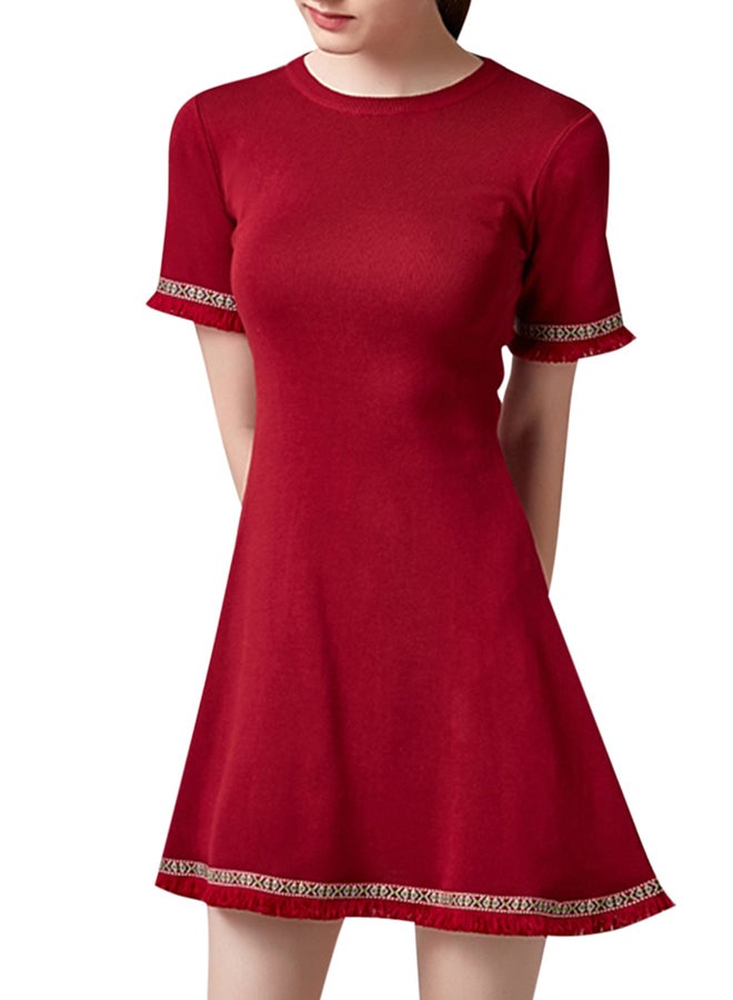 Casual A Line Short Sleeve Mini Dress Red  - Image 1