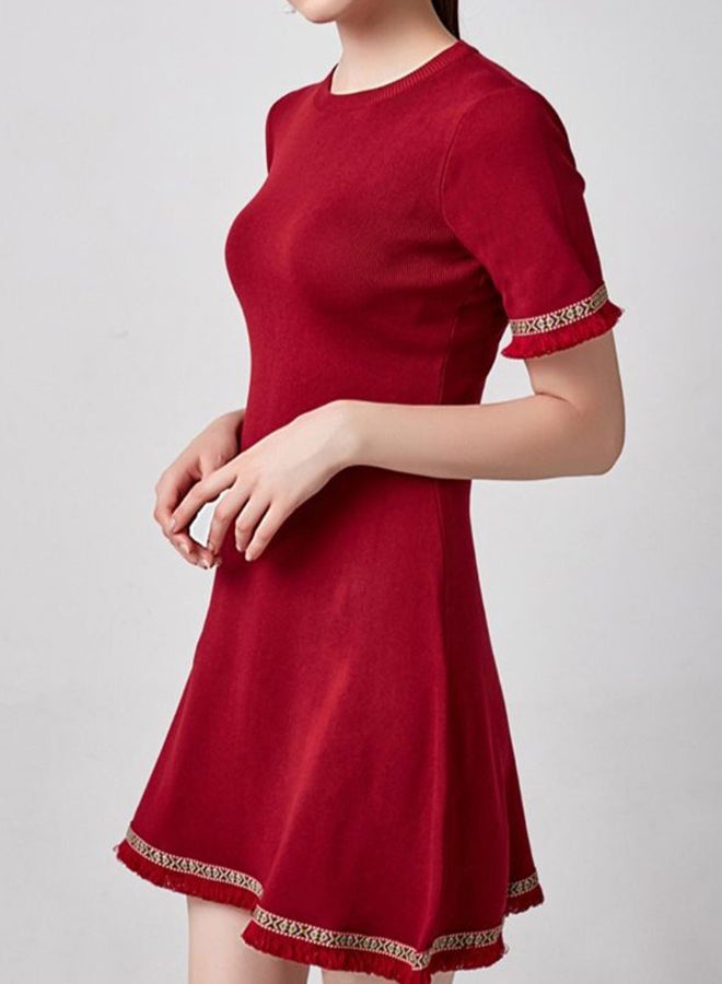 Casual A Line Short Sleeve Mini Dress Red  - Image 2