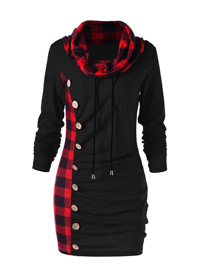 Casual Long Sleeve Mini Solid Dress Black/Red - Image 1
