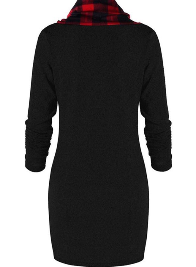Casual Long Sleeve Mini Solid Dress Black/Red - Image 2