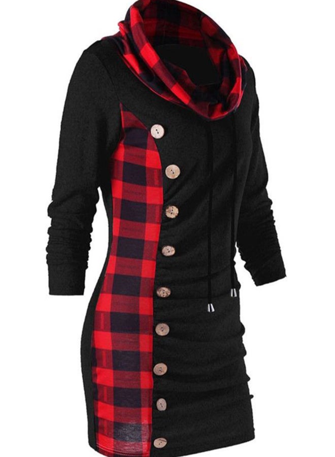 Casual Long Sleeve Mini Solid Dress Black/Red - Image 3