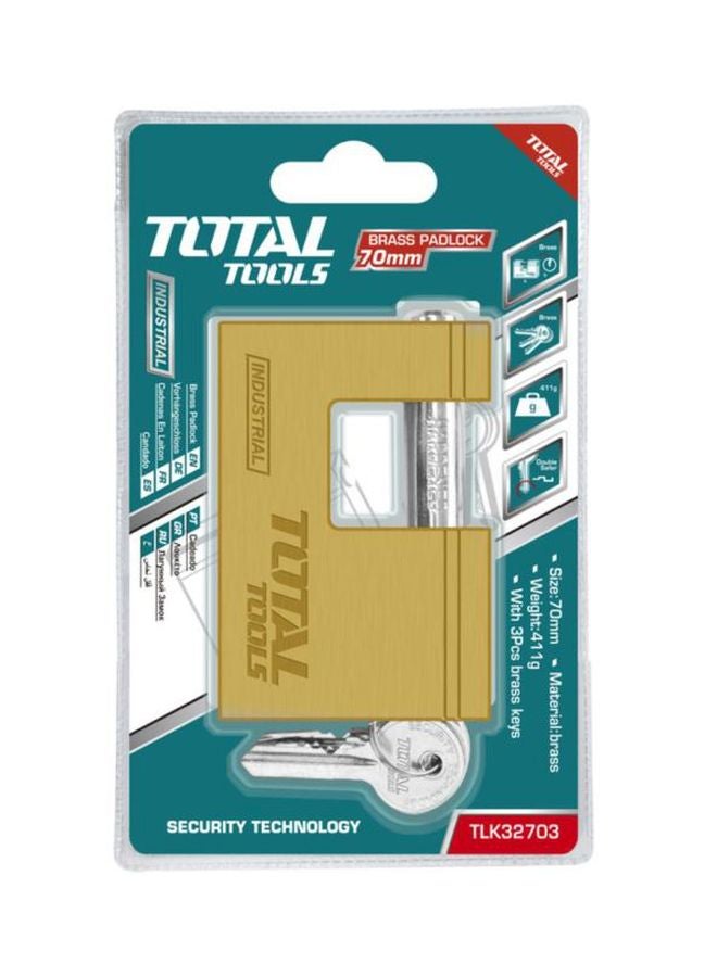 TOTAL Brass Padlock With 3-Piece Key Set Gold 70mm  - Image 2