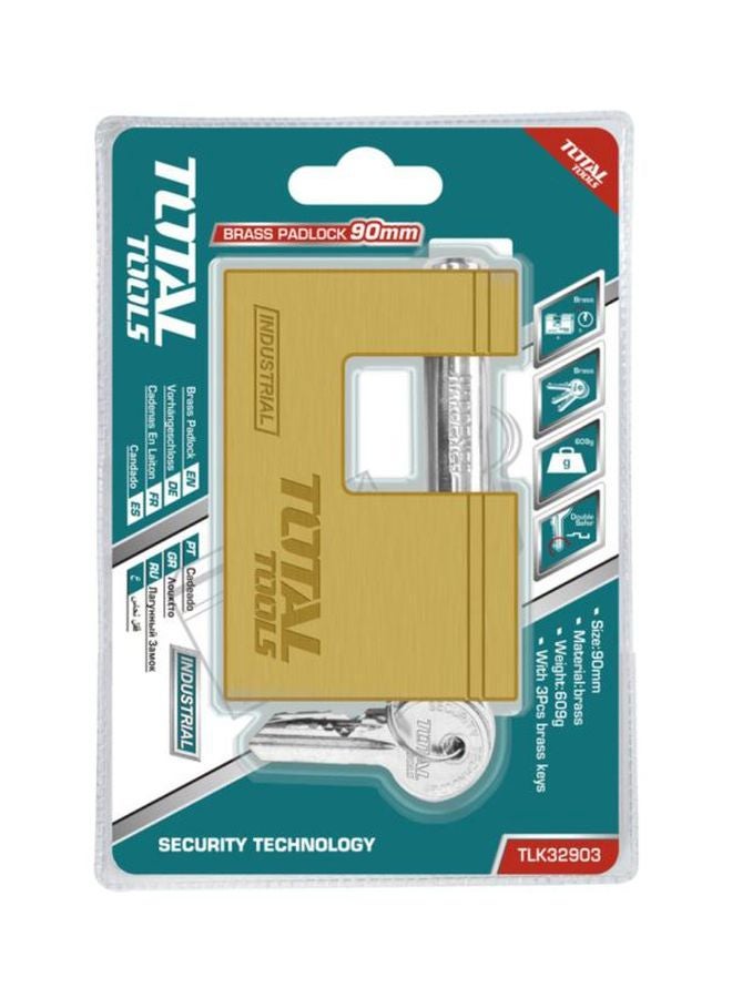 TOTAL Brass Padlock With 3-Piece Key Set Gold 90mm  - Image 2