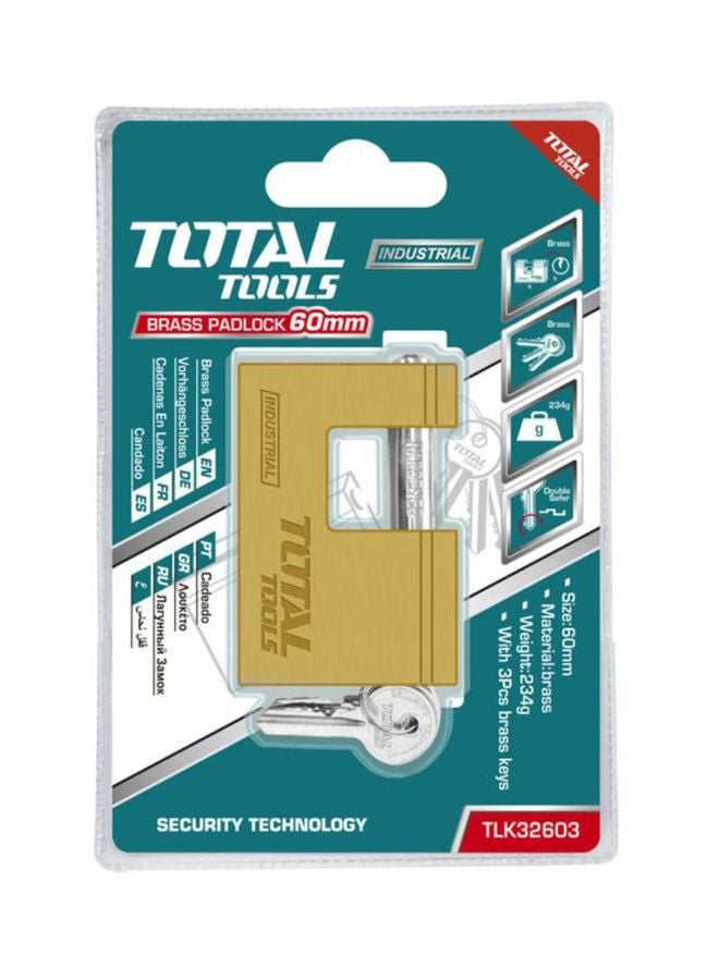TOTAL Brass Padlock With 3-Piece Key Set Gold 60mm  - Image 2