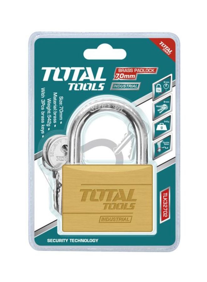 TOTAL Brass Padlock With 3-Piece Key Set Gold 40mm  - Image 2