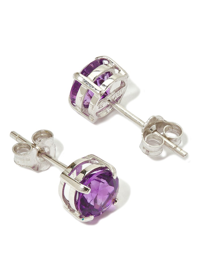 Capri Gold 18 Karat White Gold Amethyst Round Earrings  - Image 2