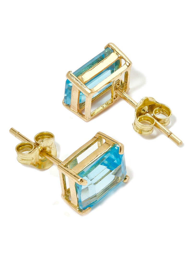 Capri Gold 18 Karat Gold Blue Topaz Rectangular Earrings - Image 2