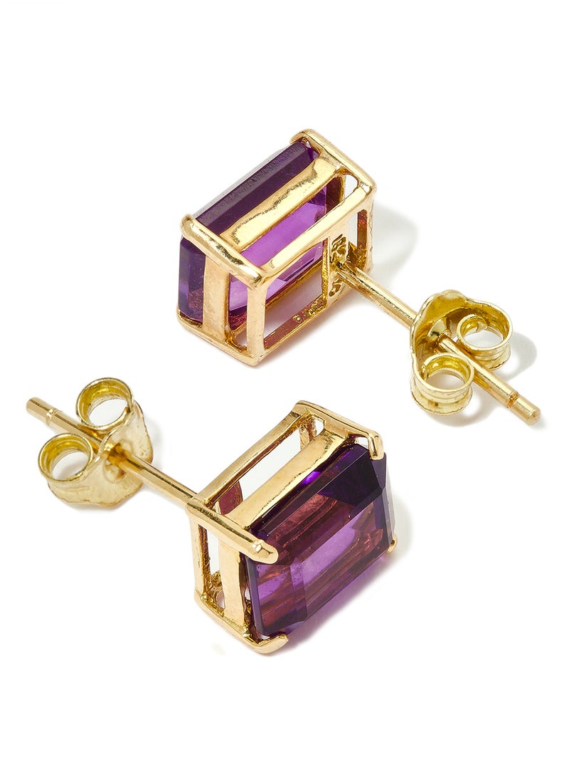 Capri Gold 18 Karat Gold Amethyst Rectangular Earrings  - Image 2