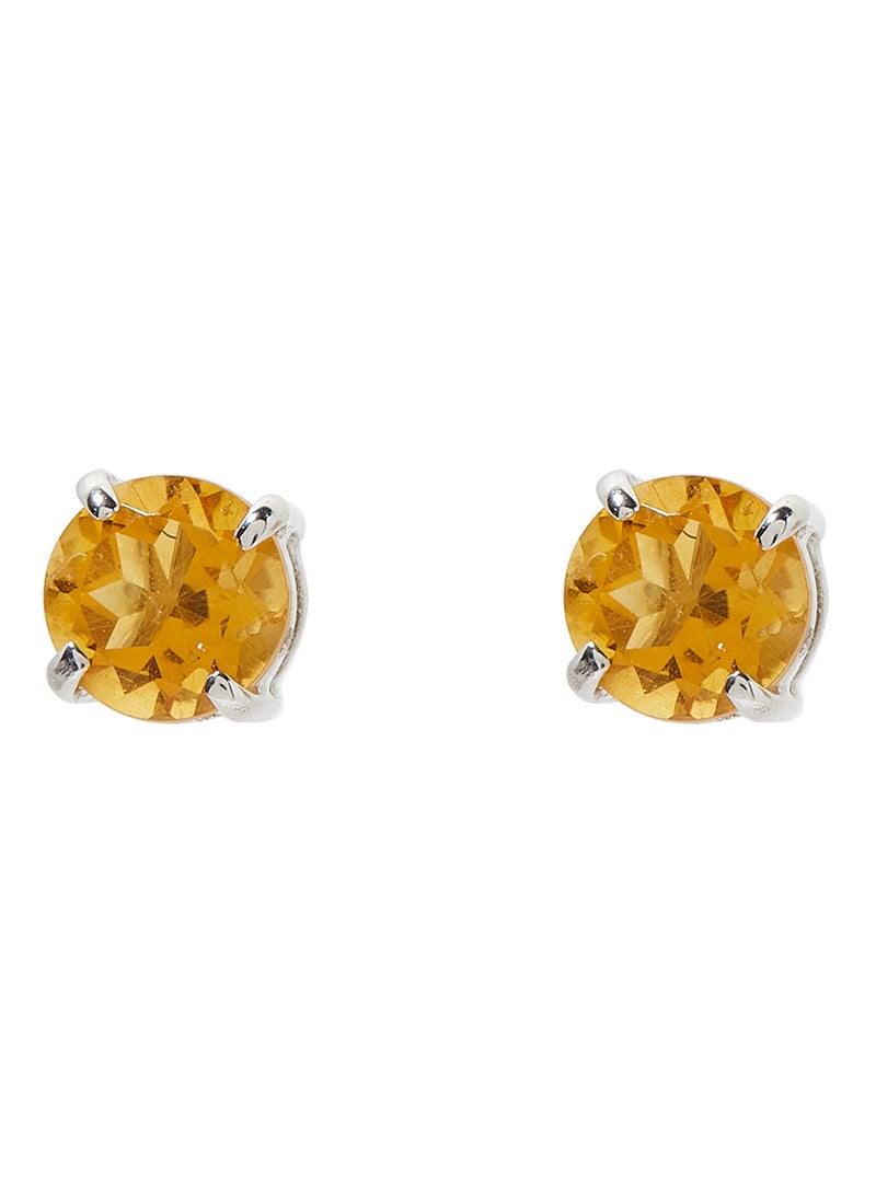 Capri Gold - 18 Karat White Gold Citrine Round Earrings - Image 1