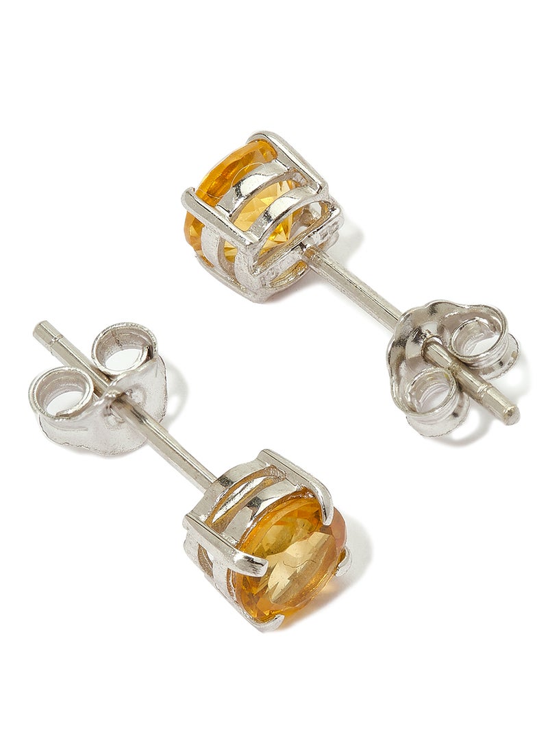 Capri Gold - 18 Karat White Gold Citrine Round Earrings - Image 1