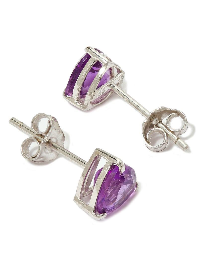 Capri Gold 18 Karat White Gold Amethyst Trilliant Earrings  - Image 2