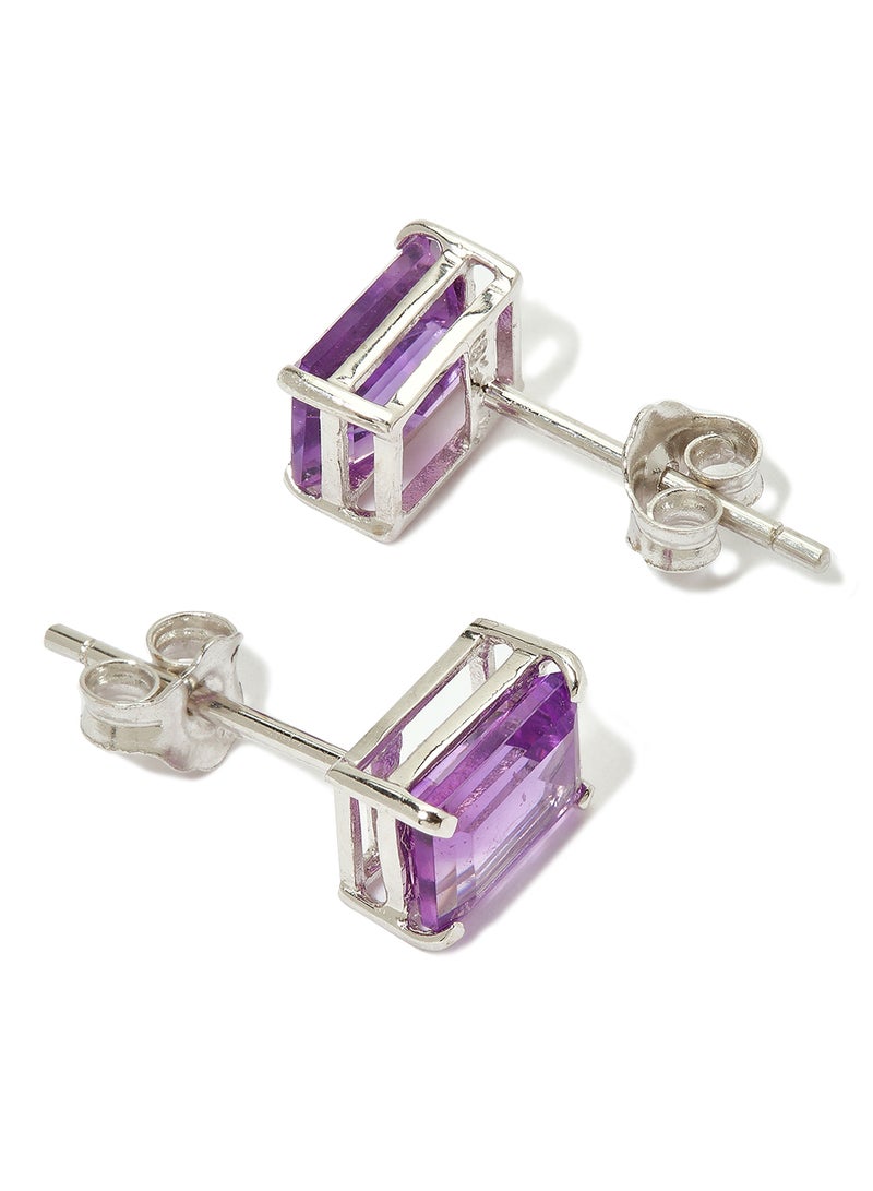 Capri Gold 18 Karat White Gold Amethyst Rectangular Earrings  - Image 2