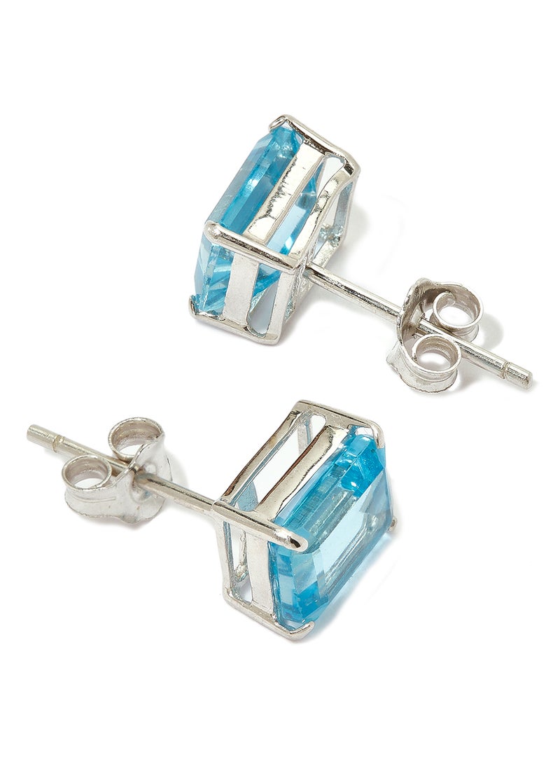 Capri Gold 18 Karat White Gold Blue Topaz Rectangular Earrings - Image 2