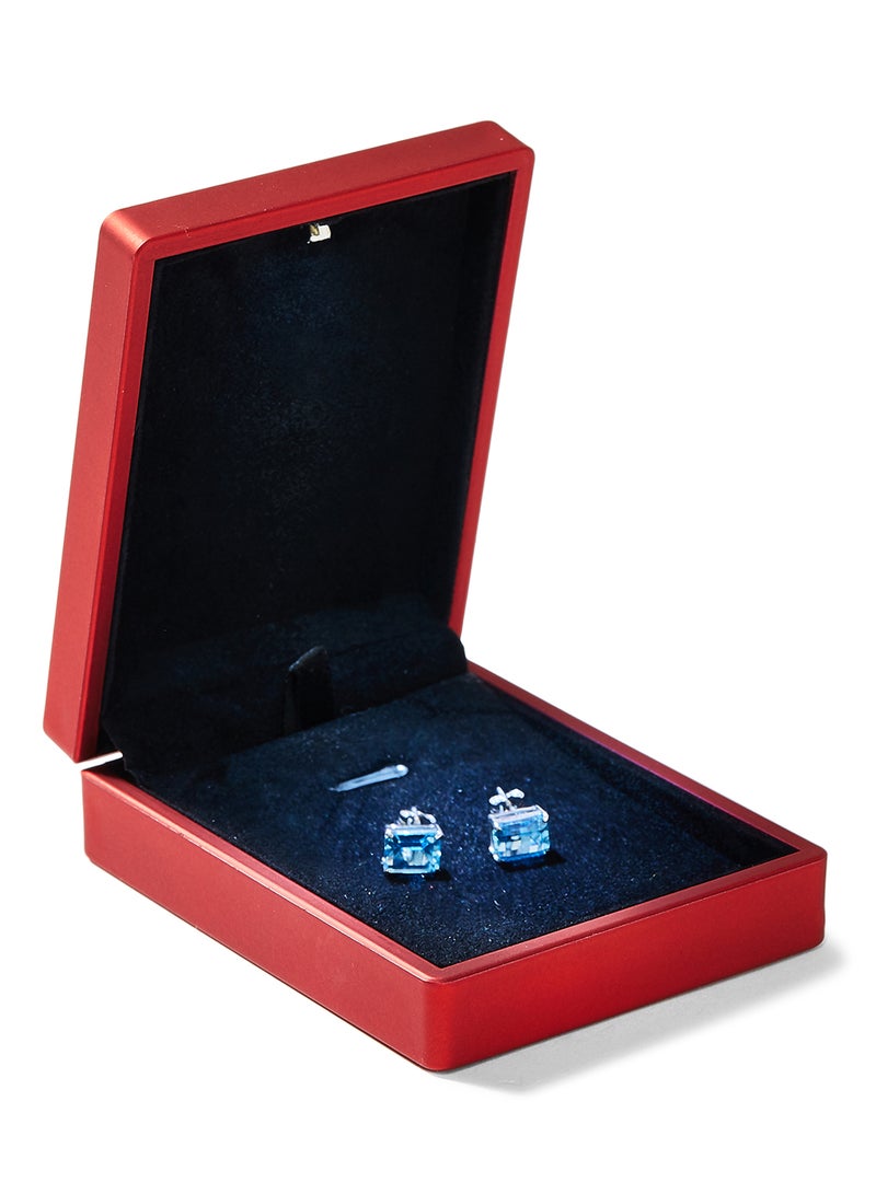 Capri Gold 18 Karat White Gold Blue Topaz Rectangular Earrings - Image 3