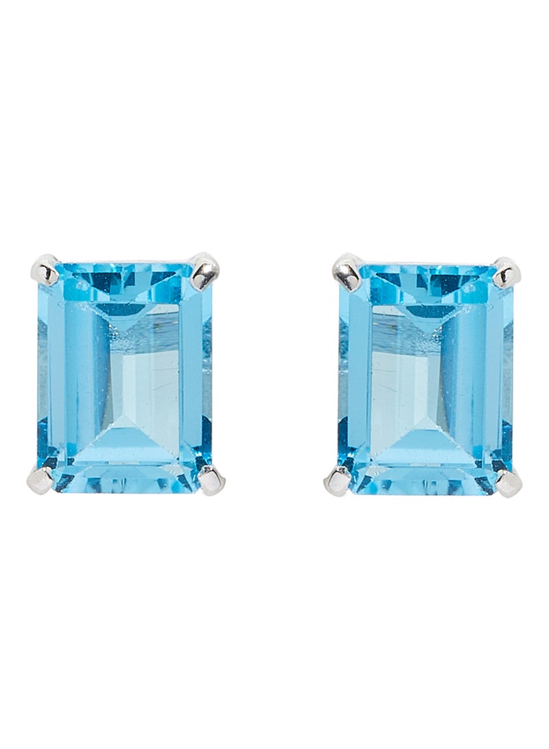Capri Gold 18 Karat White Gold Blue Topaz Rectangular Earrings - Image 1
