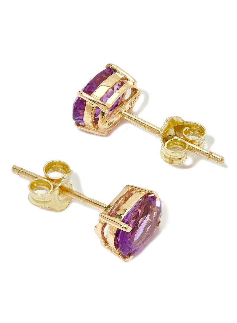 Capri Gold - 18 Karat Gold Amethyst Oval Earrings - Image 1