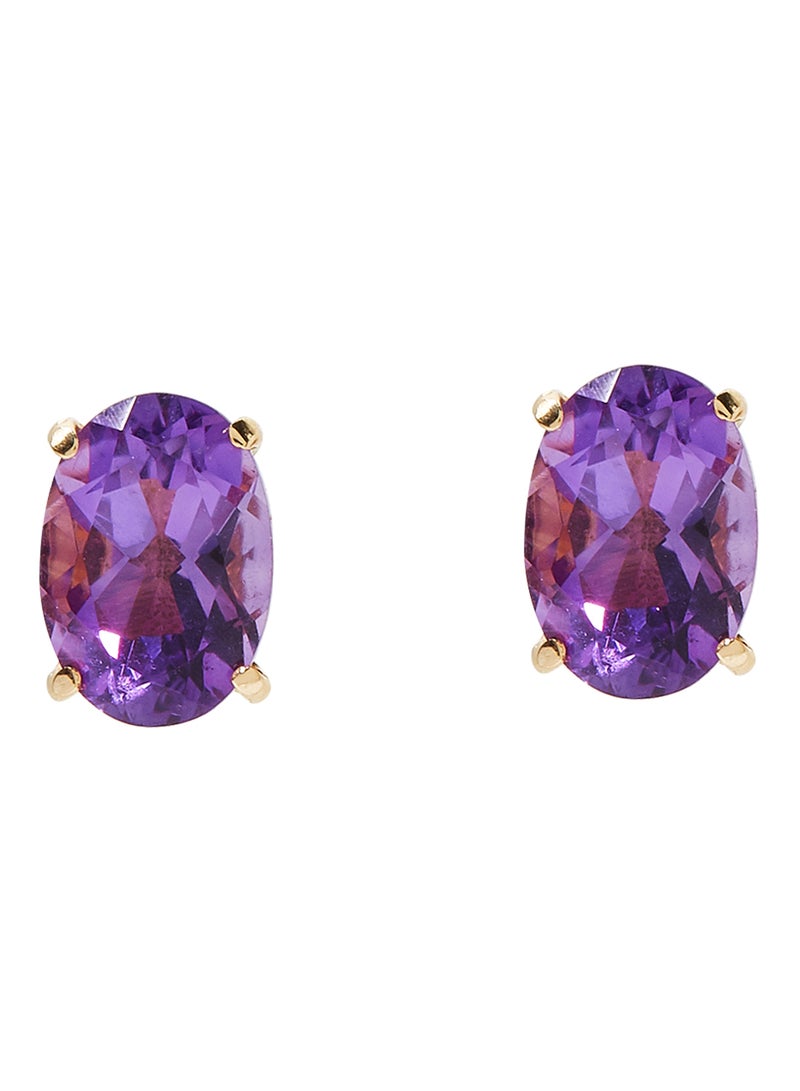 Capri Gold - 18 Karat Gold Amethyst Oval Earrings - Image 1