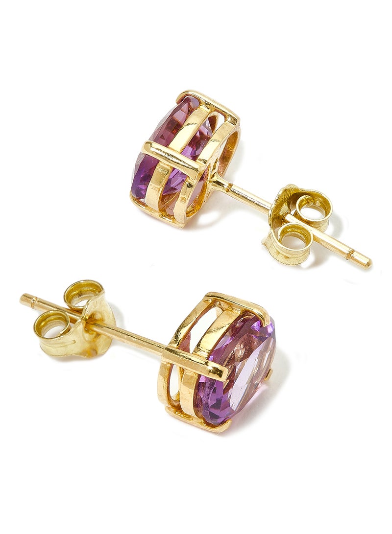 Capri Gold 18 Karat Gold Amethyst Oval Earrings  - Image 2
