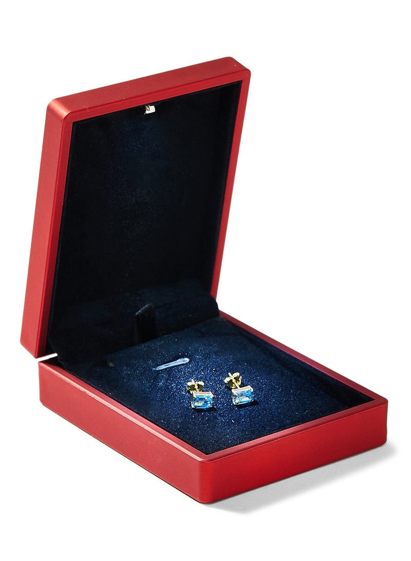 Capri Gold 18 Karat Gold Blue Topaz Rectangular Earrings - Image 3