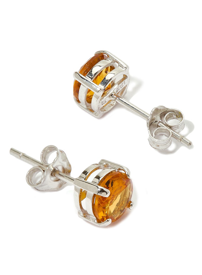 Capri Gold - 18 Karat Gold Citrine Round Earrings - Image 1