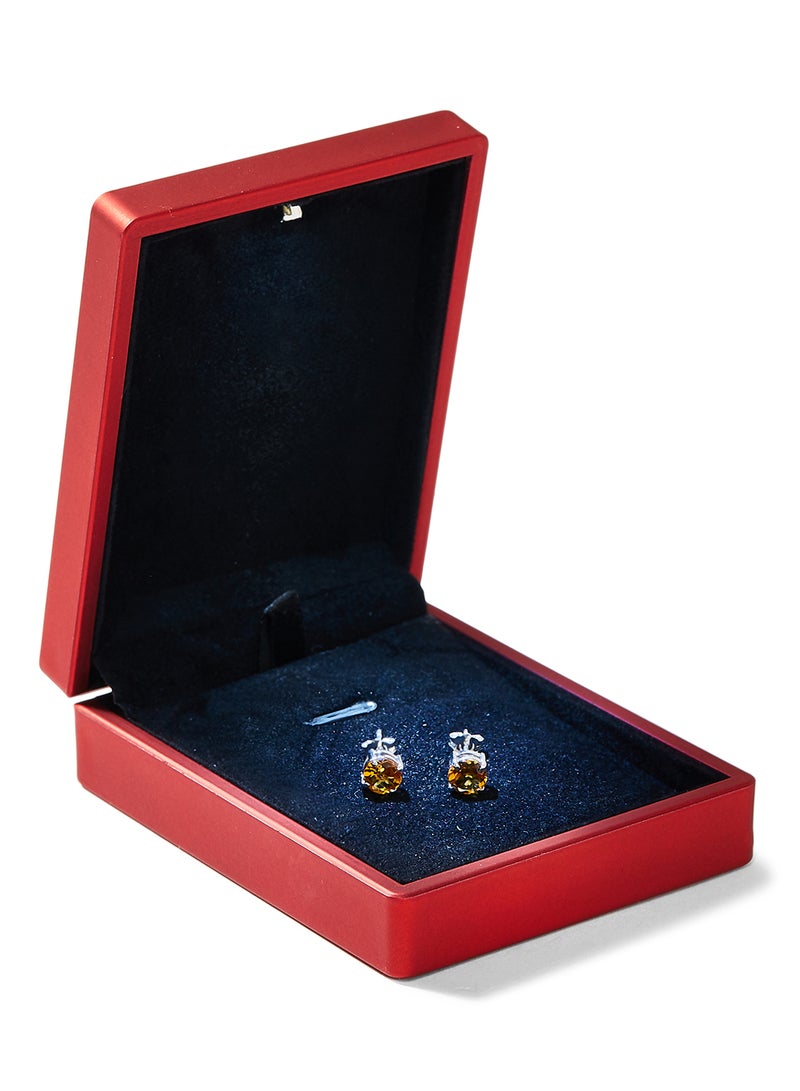 Capri Gold - 18 Karat Gold Citrine Round Earrings - Image 1