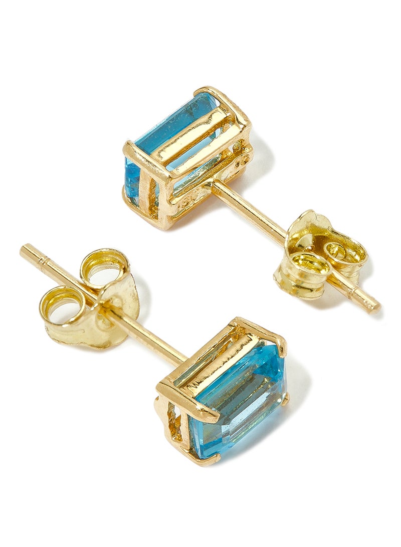 Capri Gold 18 Karat Gold Blue Topaz Rectangular Earrings - Image 2