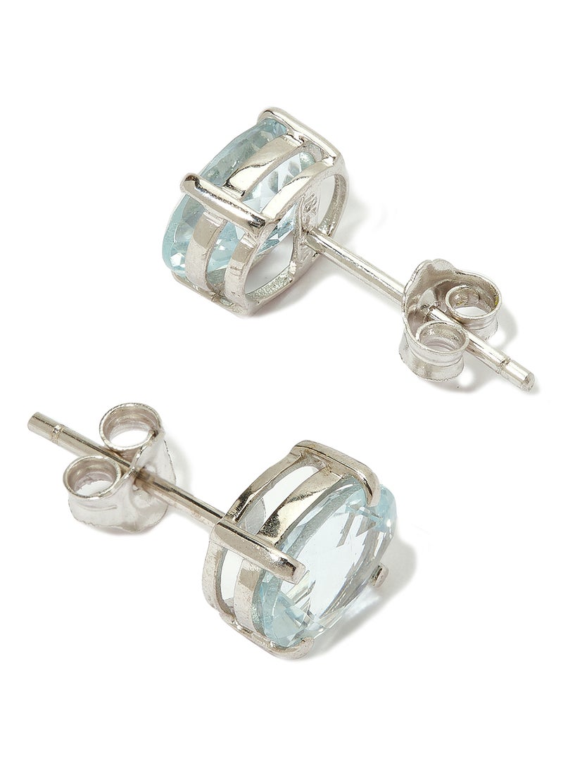 Capri Gold 18 Karat White Gold Aquamarine Oval Earrings - Image 2