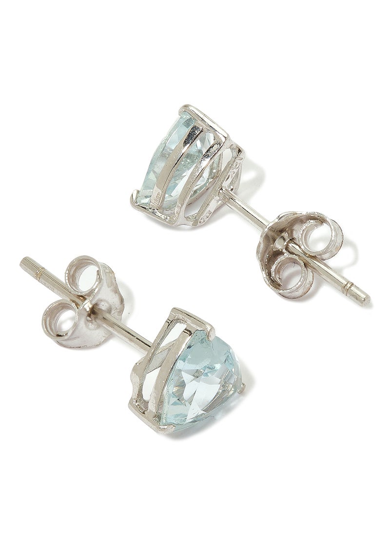 Capri Gold 18 Karat White Gold Aquamarine Trilliant Earrings - Image 2