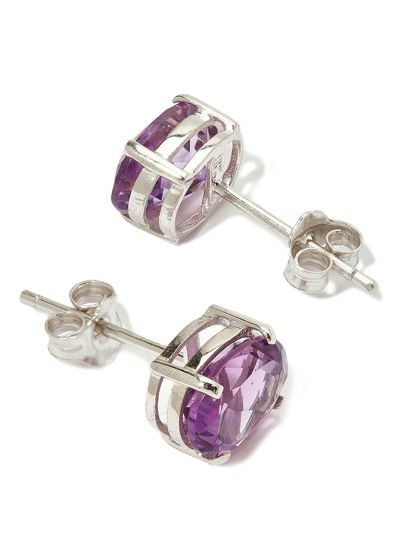 Capri Gold - 18 Karat White Gold Amethyst Oval Earrings - Image 1