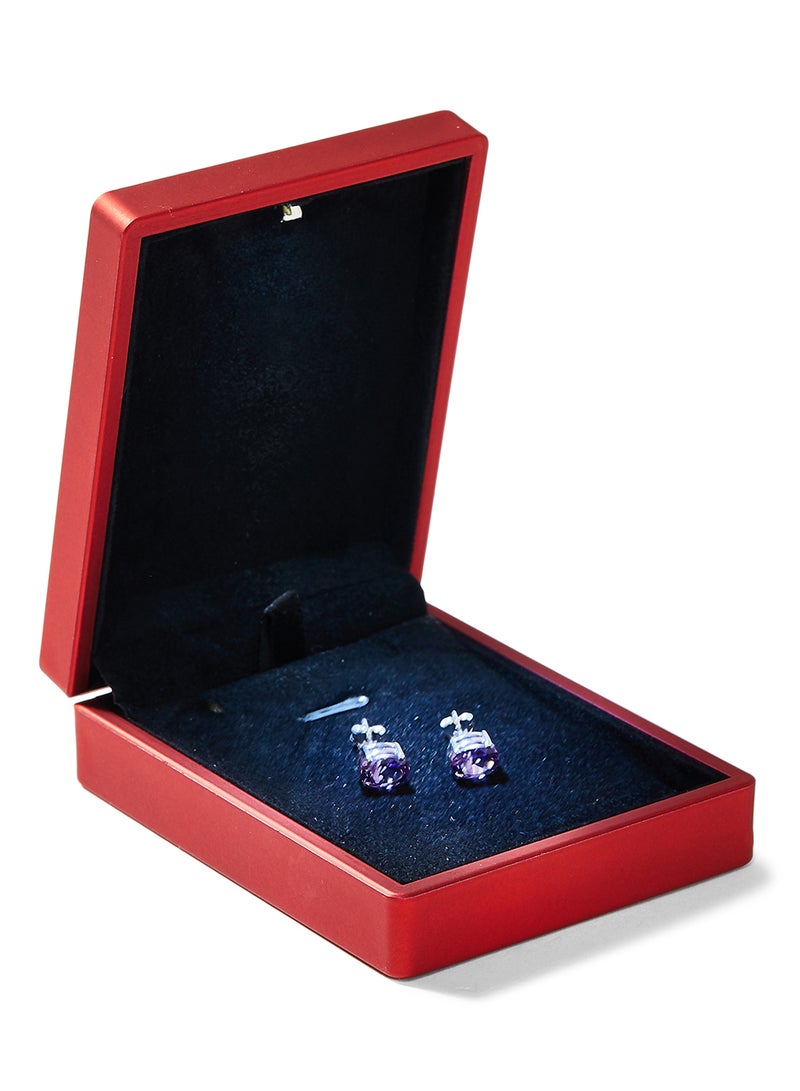 Capri Gold - 18 Karat White Gold Amethyst Oval Earrings - Image 1