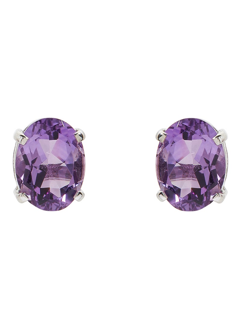 Capri Gold - 18 Karat White Gold Amethyst Oval Earrings - Image 1