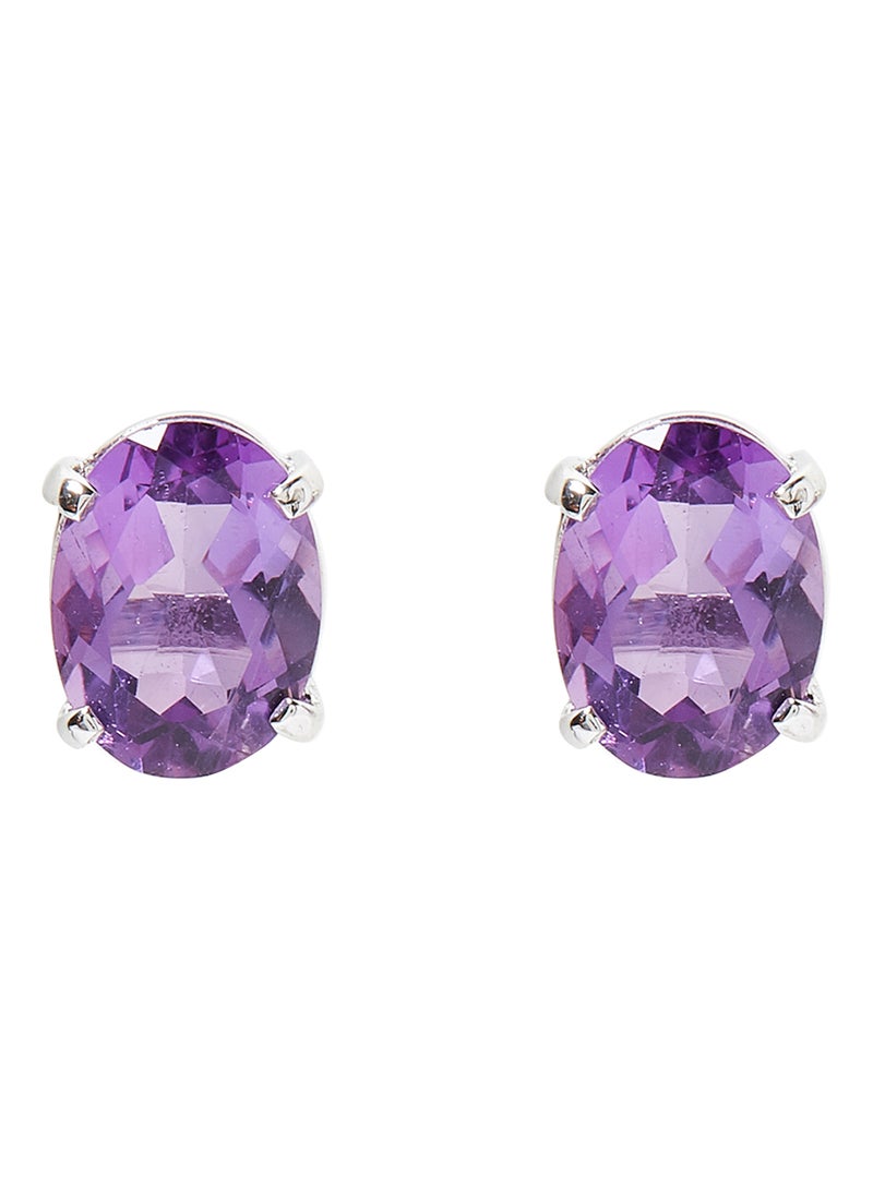 Capri Gold - 18 Karat White Gold Amethyst Oval Earrings - Image 1