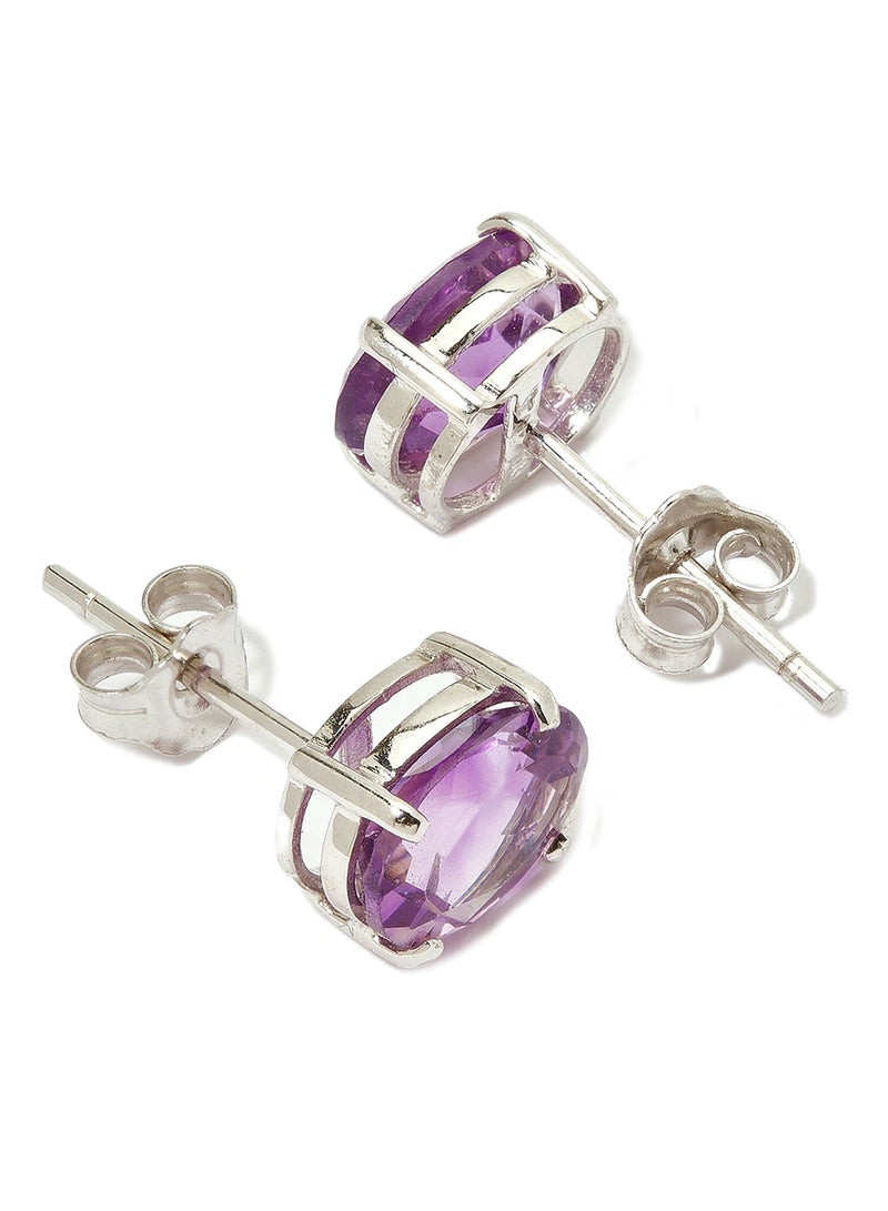 Capri Gold - 18 Karat White Gold Amethyst Oval Earrings - Image 1