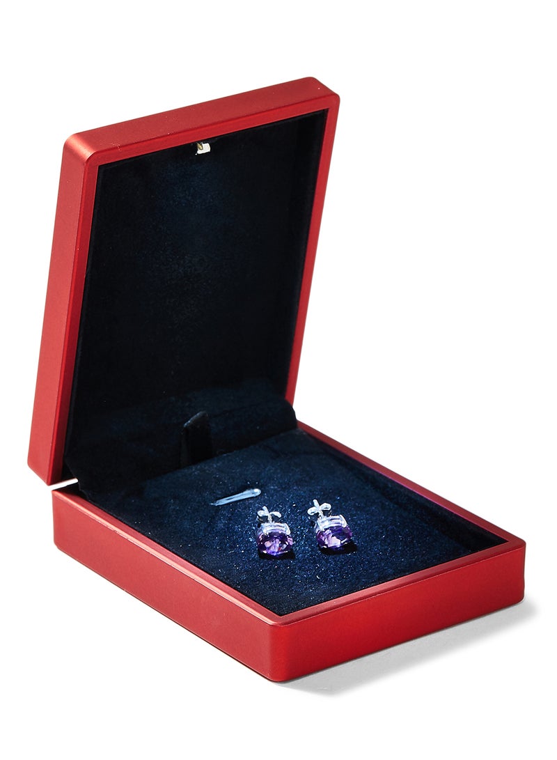 Capri Gold - 18 Karat White Gold Amethyst Oval Earrings - Image 1