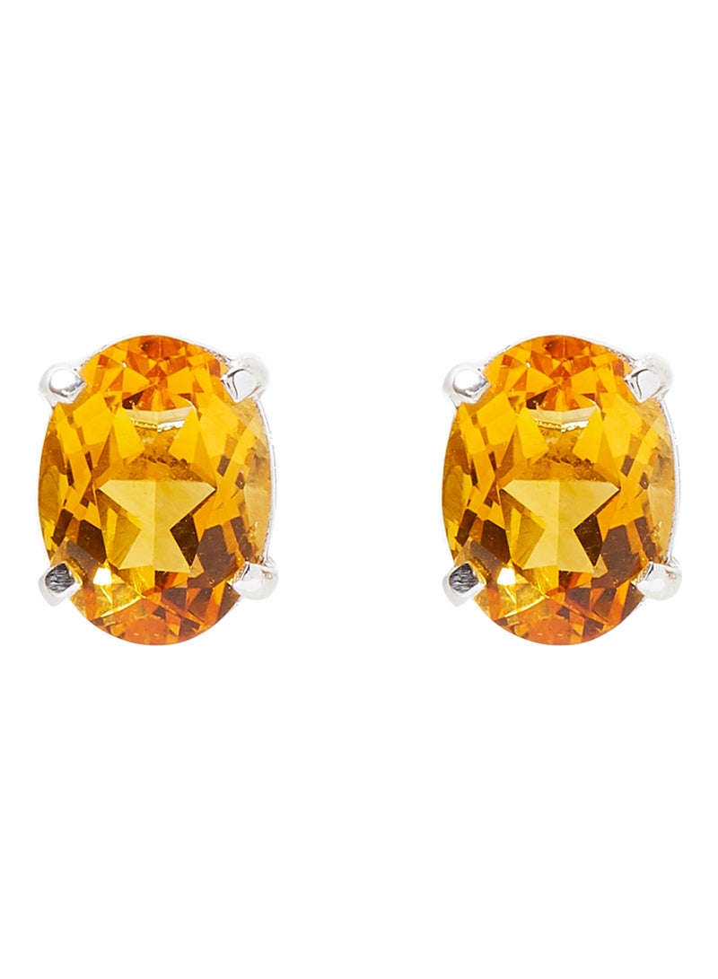 Capri Gold - 18 Karat Gold Citrine Oval Earrings - Image 1