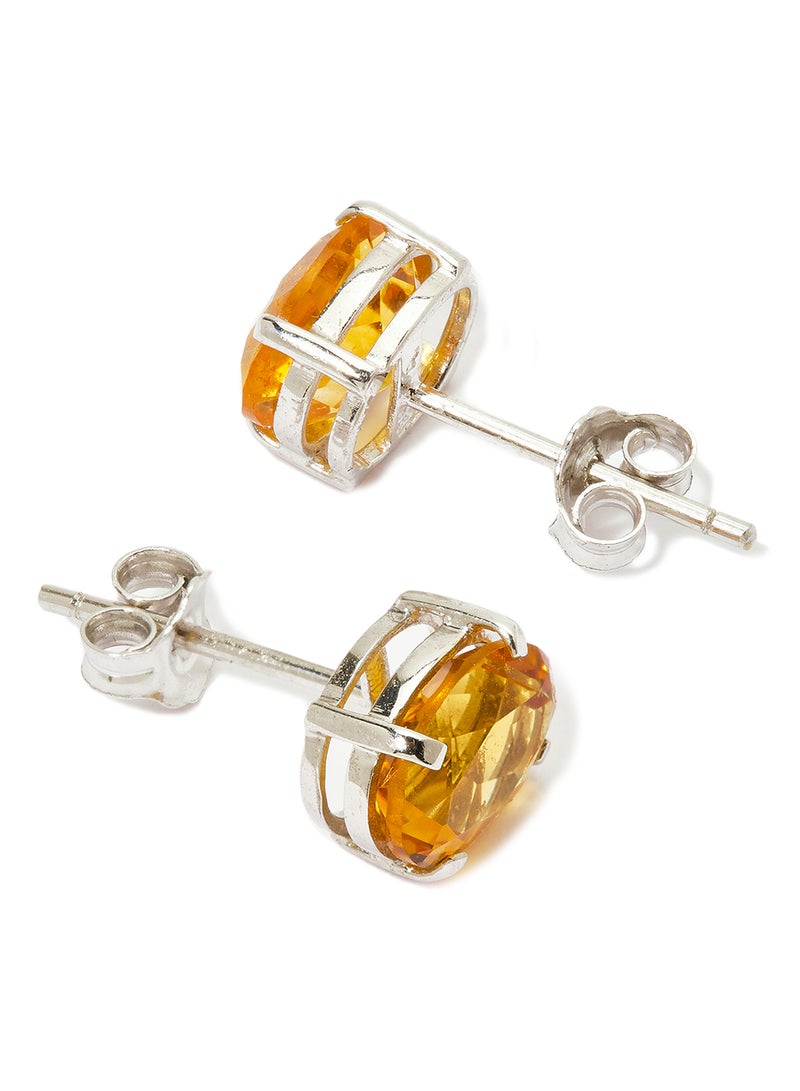 Capri Gold - 18 Karat Gold Citrine Oval Earrings - Image 1