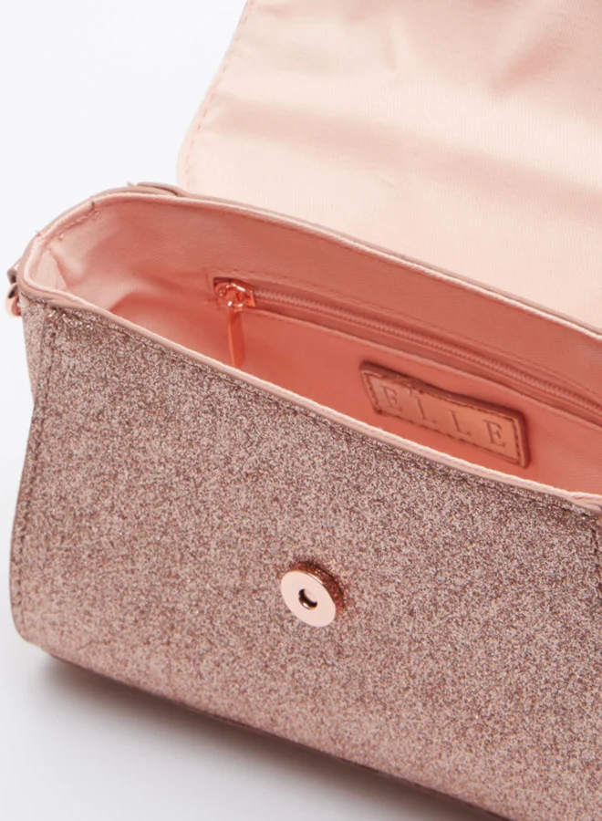 ELLE Bow Detail Flap Over Crossbody Bag Gold