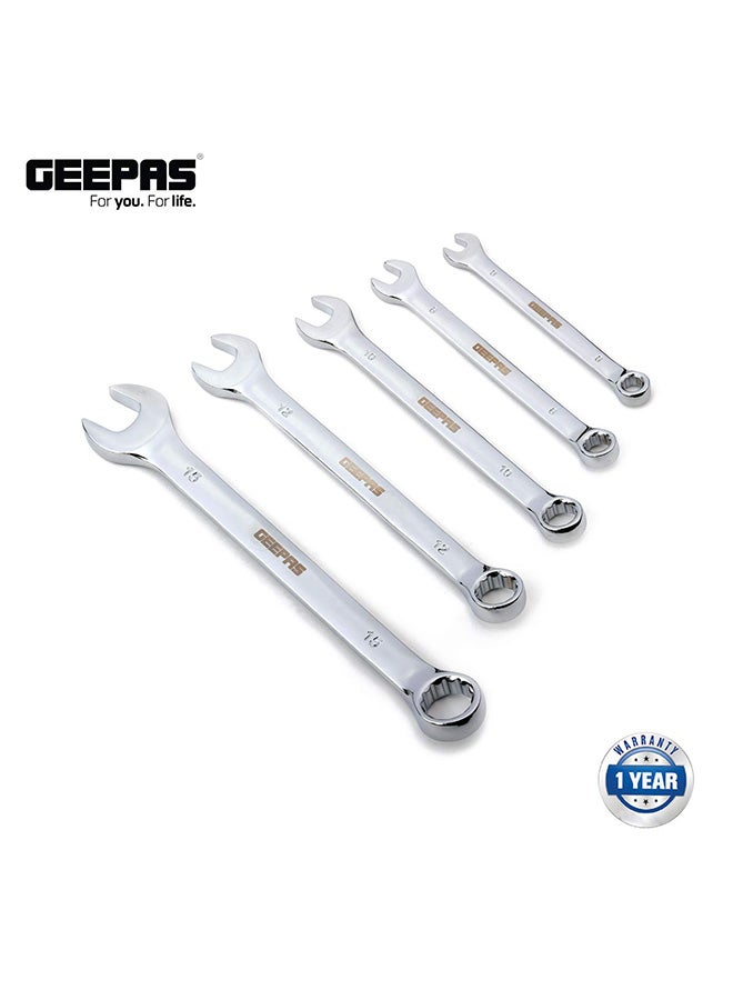 GEEPAS 5-Piece Combination Wrench Set Silver/Black 10cm - Image 2