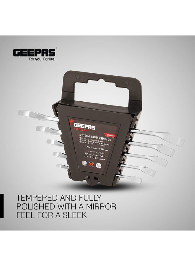 GEEPAS 5-Piece Combination Wrench Set Silver/Black 10cm - Image 3