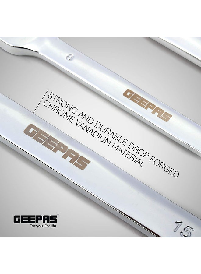 GEEPAS 5-Piece Combination Wrench Set Silver/Black 10cm - Image 4