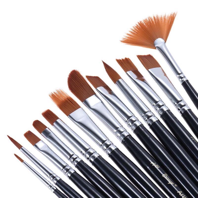 مجموعة فرش رسم للألوان المائية مصنوعة من الأكريليك مكونة من 12 قطعة أسود/بني - Image 2