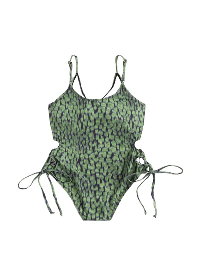 One Piece Lace Up Design Elastic Breathable Swimwear Multicolour - Image 3