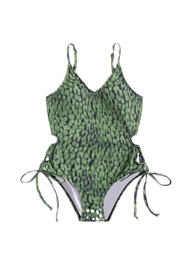 One Piece Lace Up Design Elastic Breathable Swimwear Multicolour - Image 1