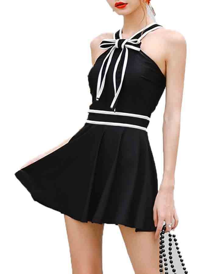 Boxers High Waist Outdoor Beach Swimwear Dress Black - Image 1
