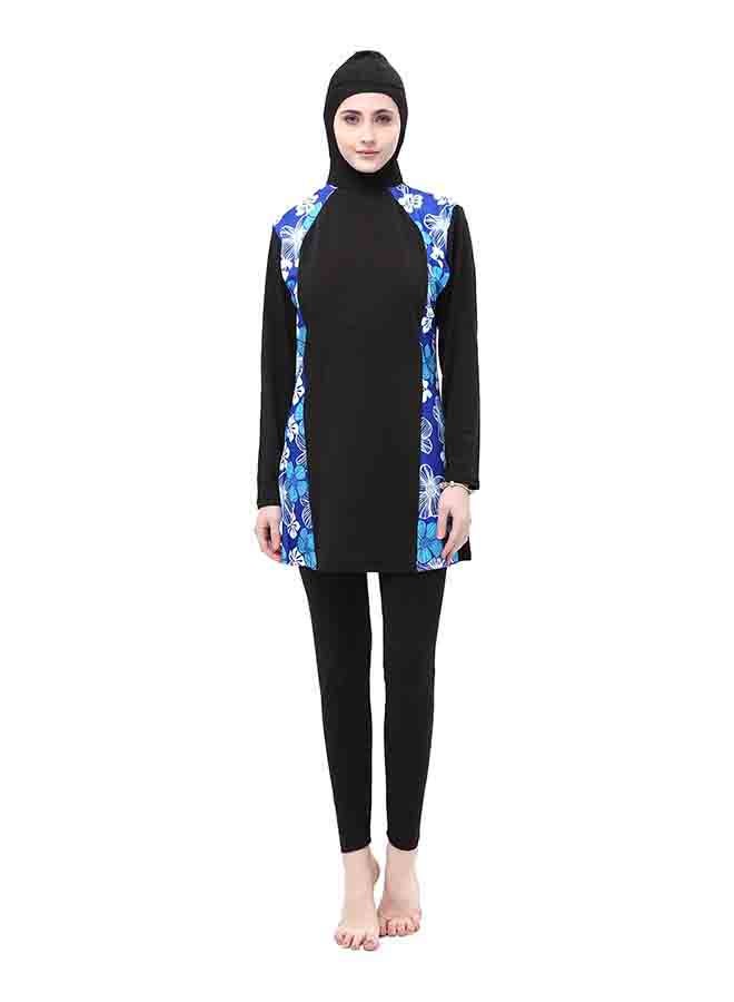 Generic - Flower Pattern Patchwork Hooded Top And Pants Swimsuit Blue - Image 1