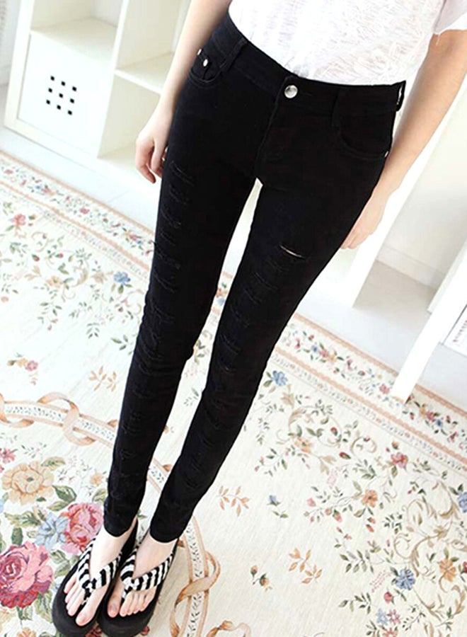 بنطال جينز بزر وفتحات وجيوب أسود - Image 3